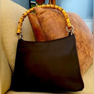 Jacqueline Ferrar, Brown Satin Bamboo Shoulder Bag